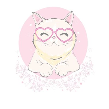  Ute kedi gözlük tasarımı ile. Çocuklar illüstrasyonlar okul kitapları ve daha fazlası için.