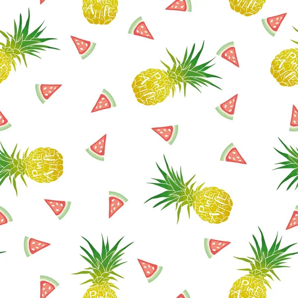 Modèle Sans Couture Vectoriel Avec Ananas Fruits Été Texture Impression — Image vectorielle