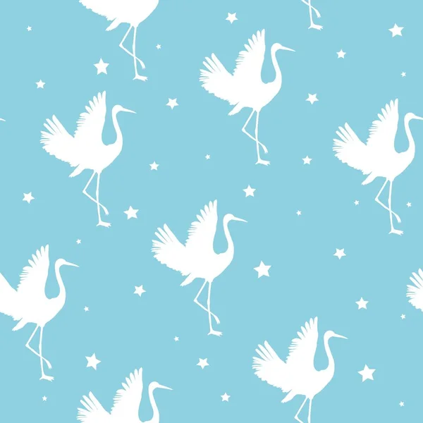 Crane Pattern Vector Illustration Flying Bird Flower — Stock Vector
