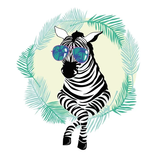 Moda Piękny Portret Zebra Okulary Wektor Ilustracja Słodkie Zwierzęta — Wektor stockowy