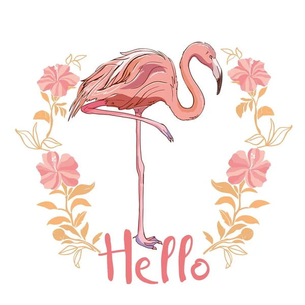 Flamingo Rosa Vetor Ilustração Desenho Pássaro Impressão Tropical — Vetor de Stock