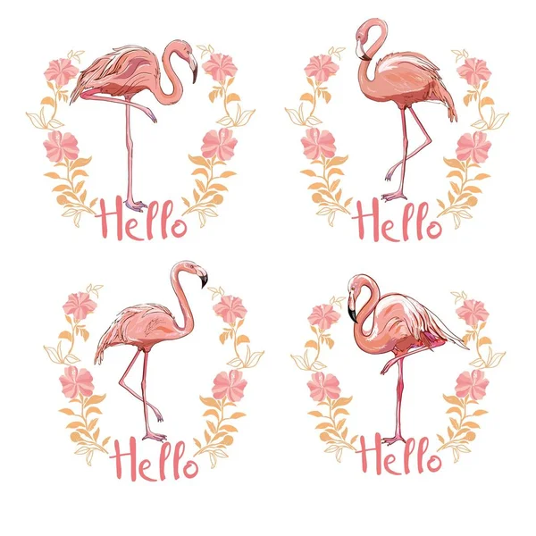 Flamingo Rosa Vetor Ilustração Desenho Pássaro Impressão Tropical — Vetor de Stock