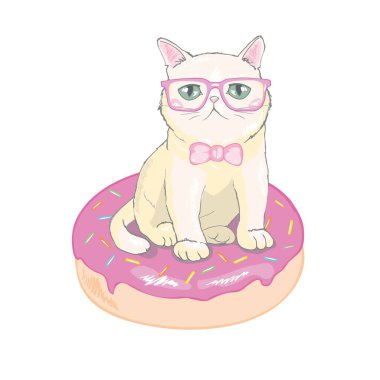 Vektör el çekilmiş sevimli kedi Beyaz arka plan üzerinde izole illüstrasyon