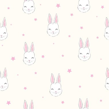 Çocuklar için karikatür tavşan ile Seamless modeli. Vektör, illüstrasyon, sevimli hayvanlar.