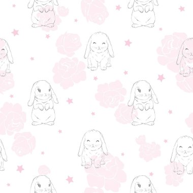 Çocuklar için karikatür tavşan ile Seamless modeli. Vektör, illüstrasyon, sevimli hayvanlar.