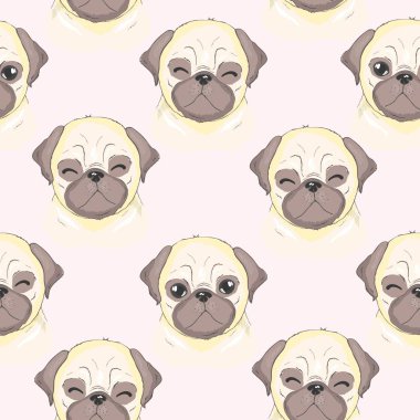 Vektör şirin pug vektör desen