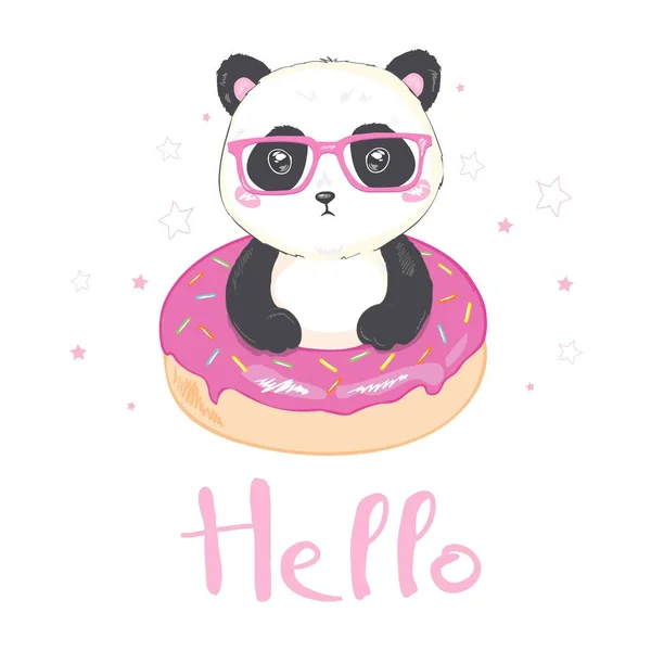 Illustration Vectorielle Panda Géant Dessin Animé Mignon Est Assis Sur — Image vectorielle