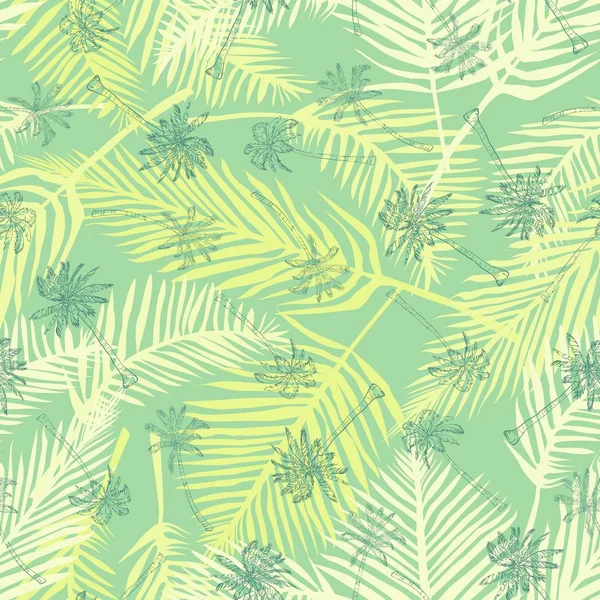 Palmiye Ağacı Desen Dikişsiz Dokular Egzotik Trendy Arka Plan Üzerinde — Stok Vektör