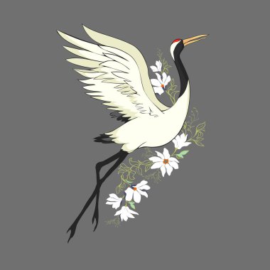 Vektör, illüstrasyonlar, kuş vinç. Beyaz leylek. yalıtılmış nesne