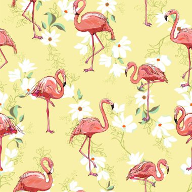 sorunsuz flamingo tasarlamak vektör, illüstrasyon, kuş, tasarım, yaz pembe baskı Tekstil tropikal