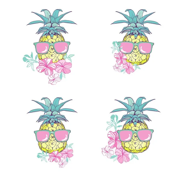 Ananas Med Glasögon Design Exotiska Bakgrund Mat Frukt Illustration Natur — Stock vektor