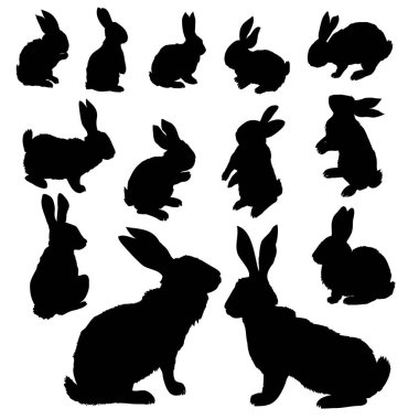 Tavşan ayarla, izole beyaz arka plan, tavşan siluet.
