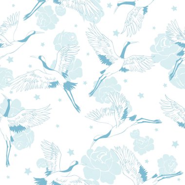 Vinç, desen, vektör çizimi uçan kuş çiçeği