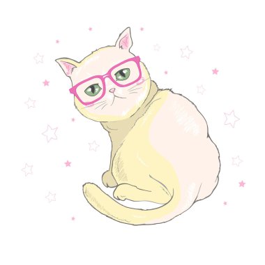 Vektör el çekilmiş sevimli kedi Beyaz arka plan üzerinde izole illüstrasyon