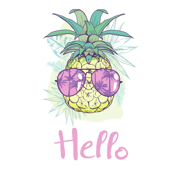 Ananas Brýlemi Designem Exotické Pozadí Potraviny Ovoce Ilustrace Příroda Ananas — Stockový vektor