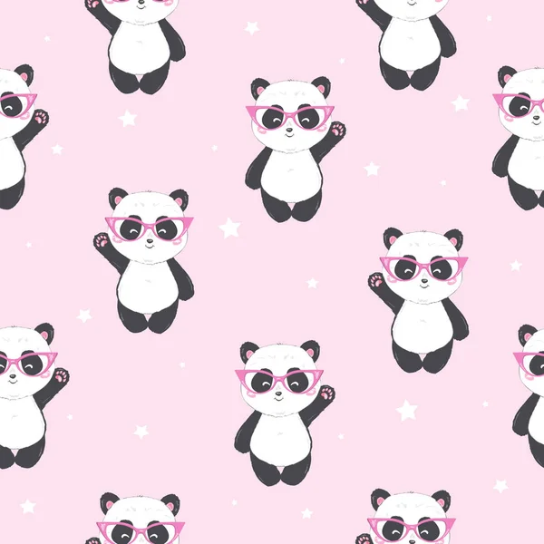 Dibujos Animados Sin Costura Patrón Panda — Vector de stock
