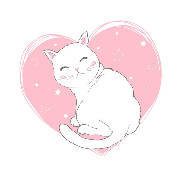 Vector Hand Getekende Cute Cat Geïsoleerde Illustratie Witte Achtergrond — Stockvector