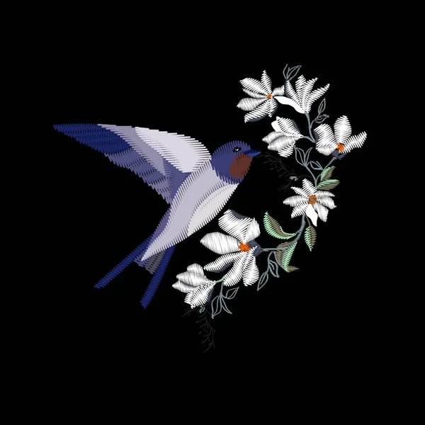 Güzel swallow kuşlar ve çiçekler ile nakış