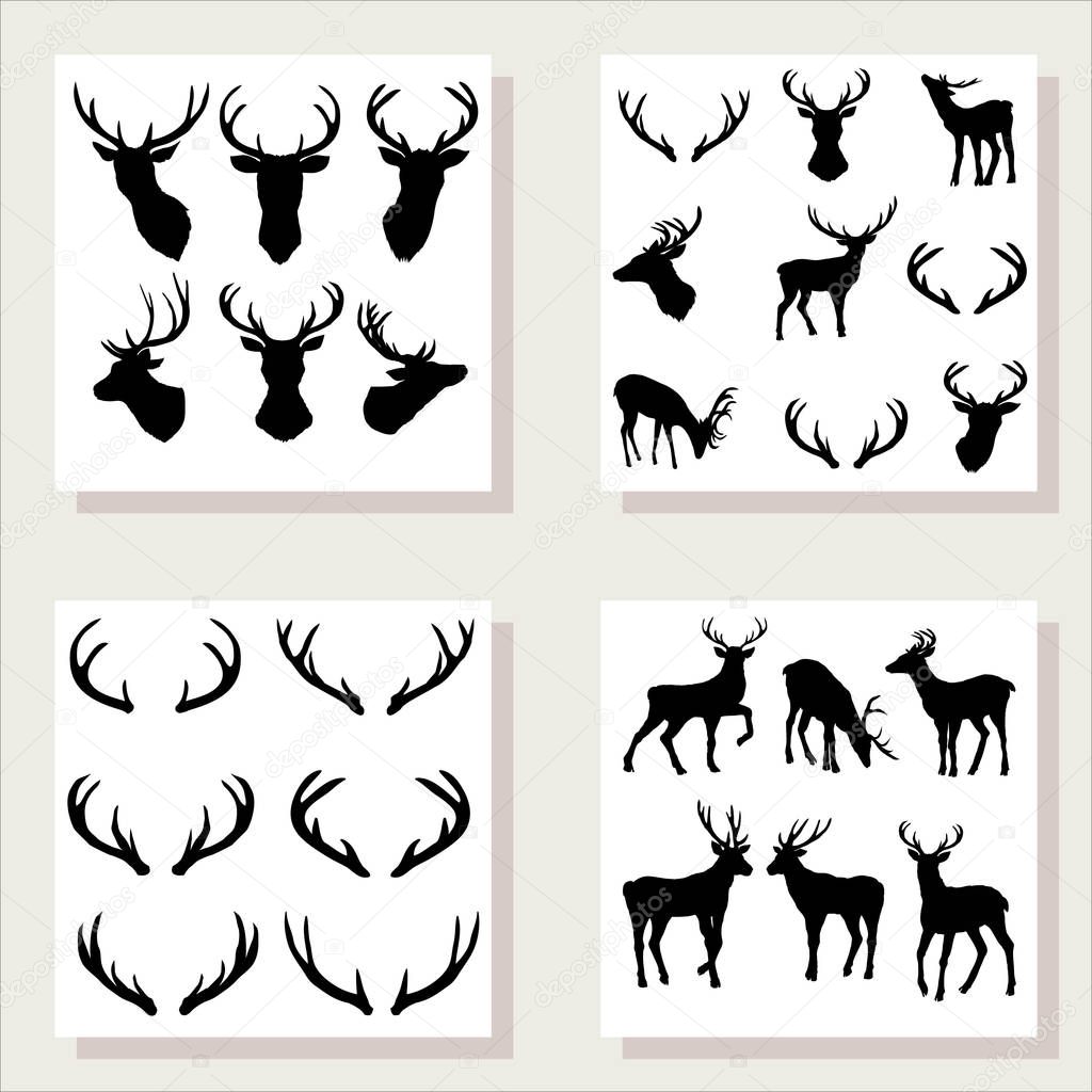 deer silhouette, set, vector, illustration