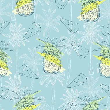 Ananas ile vektör Seamless Modeli