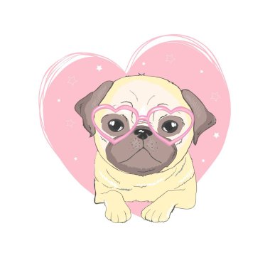Pug köpek çizgi film illüstrasyon. Sevimli köpek, hayvan temalı tasarım öğesi üzerinde beyaz izole.