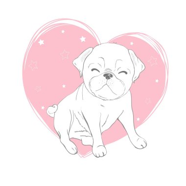 Pug köpek çizgi film illüstrasyon. Sevimli köpek, hayvan temalı tasarım öğesi üzerinde beyaz izole.