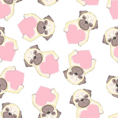 Vektör şirin pug vektör desen