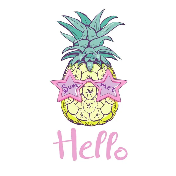 Ananas Brýlemi Designem Exotické Pozadí Potraviny Ovoce Ilustrace Příroda Ananas — Stockový vektor