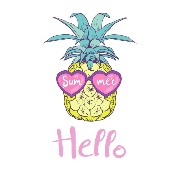 Ananas Mit Gläsern Design Exotisch Hintergrund Lebensmittel Obst Illustration Natur — Stockvektor