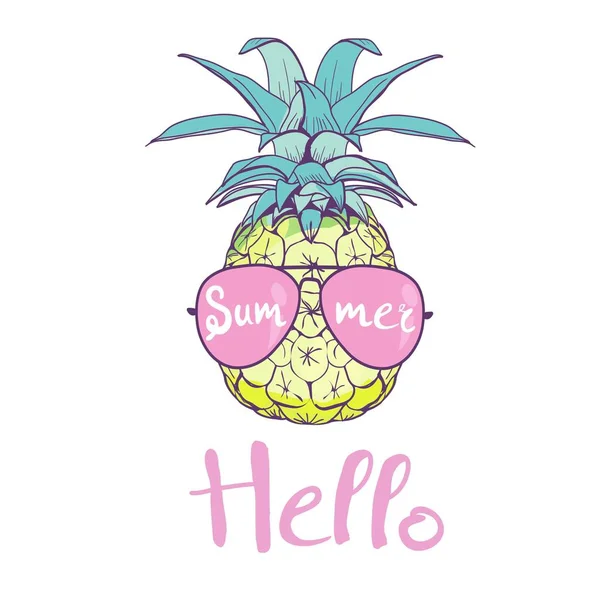 Ananas Mit Gläsern Design Exotisch Hintergrund Lebensmittel Obst Illustration Natur — Stockvektor