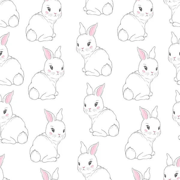 Бесшовный рисунок с мультяшными кроликами для детей. Абстрактная художественная печать. Ручной рисунок фона с милыми животными. Векторная иллюстрация — стоковое фото