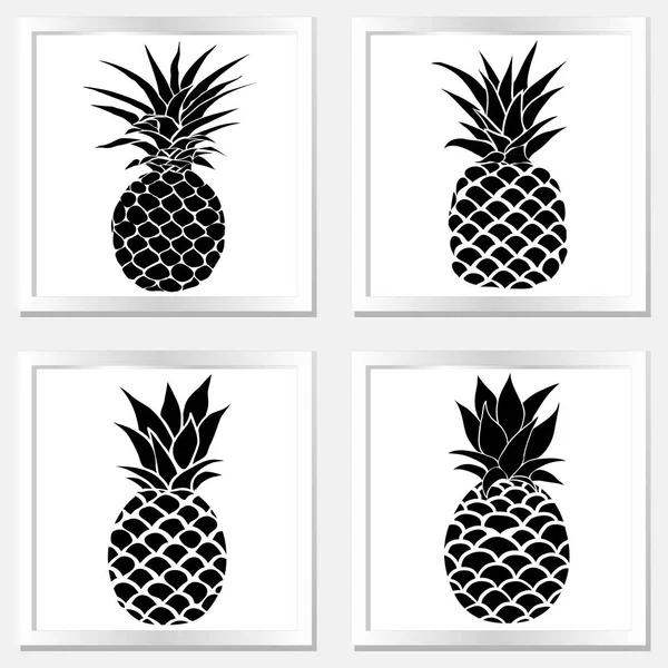 Ananas z ikoną typu liść. Na białym tle owoc tropikalny. Symbol żywności, słodkie, egzotyczne i lato, witaminy, zdrowe. Logo natura. Koncepcja płaski. Element projektu ilustracji wektorowych — Zdjęcie stockowe