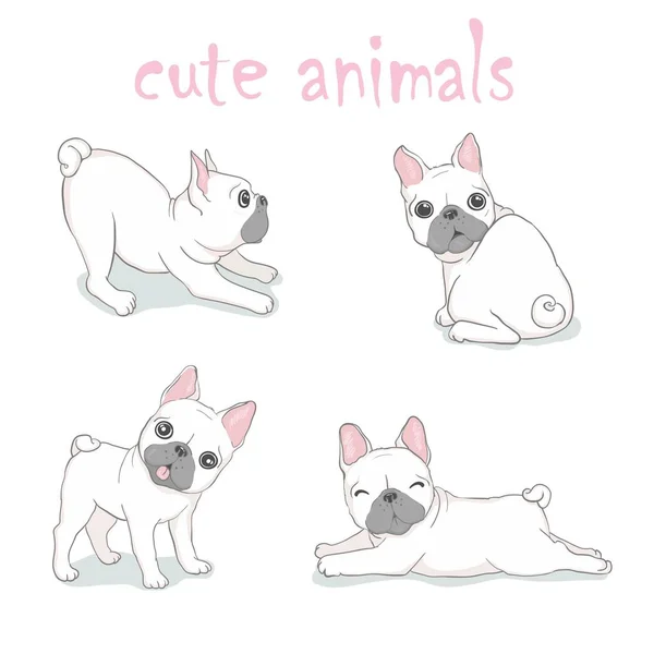 Vetor de cão francês bulldog logotipo ícone desenho animado personagem ilustração símbolo branco — Fotografia de Stock