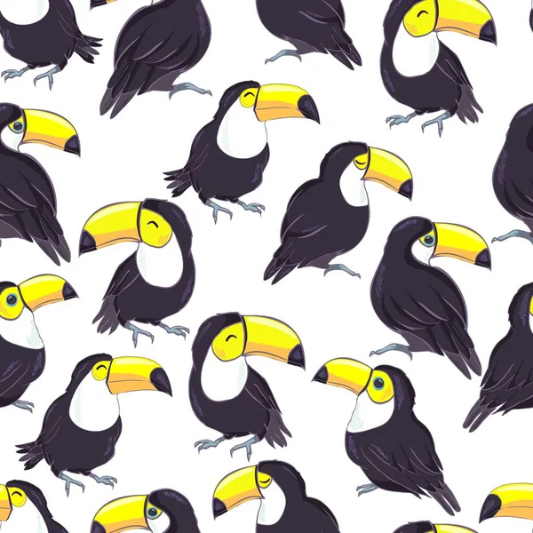 Τροπικό χωρίς ραφή πρότυπο με toucans, εξωτικά φύλλα και ανανά. Εικονογράφηση διάνυσμα — Διανυσματικό Αρχείο