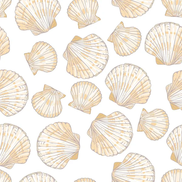 Seashell seamless pattern. Scallop vector background. — Stock Vector