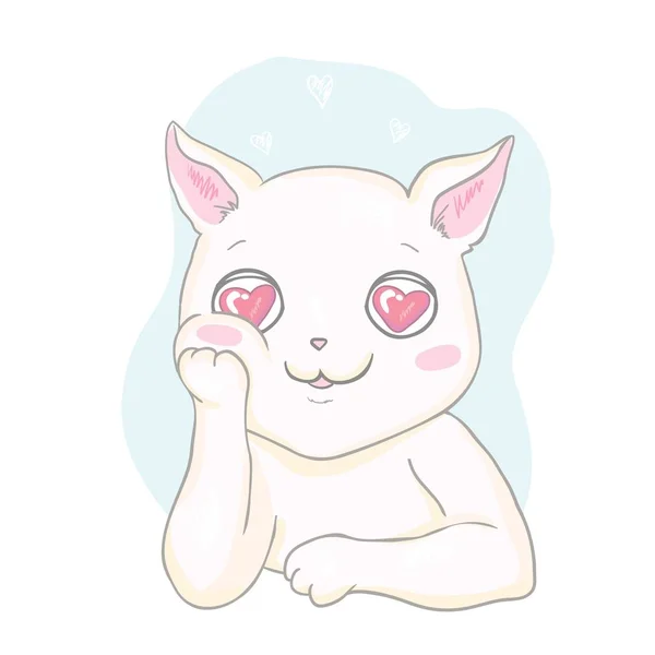 手绘向量例证一个 kawaii 滑稽独角兽猫与口号短语我可爱。白色背景上的独立对象。线条绘制。儿童打印的设计理念. — 图库矢量图片