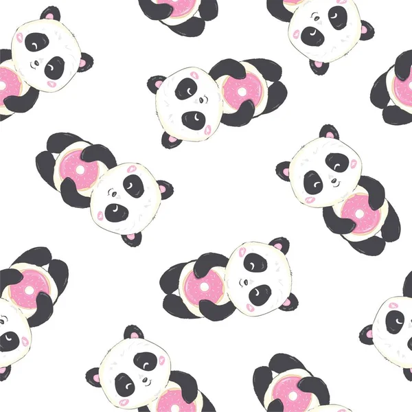 Γελοιογραφία απρόσκοπτη Panda μοτίβο — Διανυσματικό Αρχείο