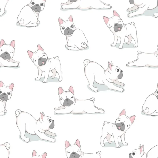 Dog sem costura padrão francês bulldog pata vetor repetir fundo azulejo cartoon papel de parede isolado preto — Vetor de Stock