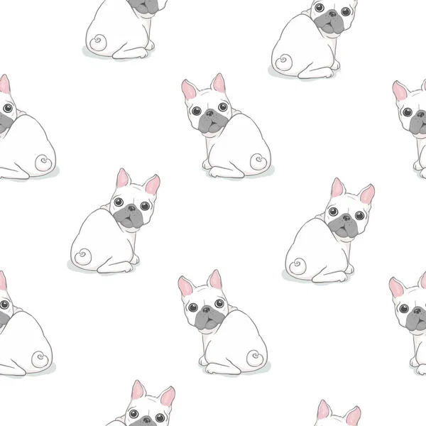 Perro patrón sin costuras perro bulldog francés pata vector repetir fondo de baldosas de dibujos animados papel pintado aislado negro — Vector de stock