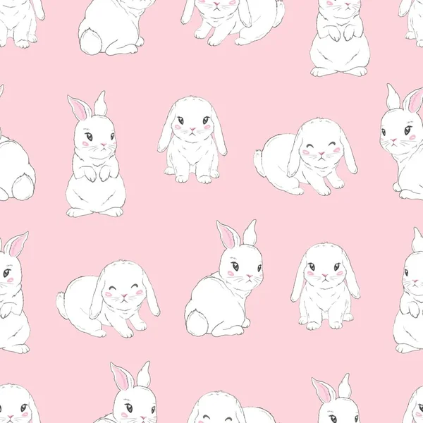 아이 들을 위한 만화 토끼와 함께 완벽 한 패턴입니다. 추상 예술 인쇄입니다. 귀여운 동물을 손으로 그린 배경입니다. 벡터 일러스트 레이 션 — 스톡 벡터