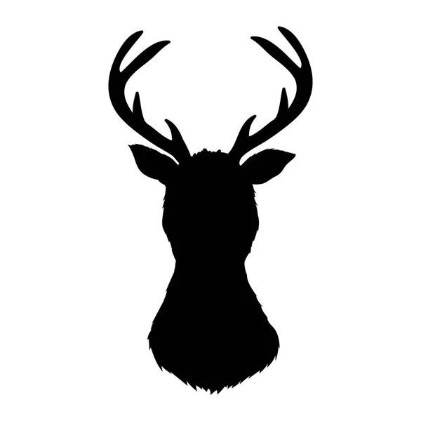 Silueta vectorial negra de cabeza de ciervo con astas aisladas sobre fondo blanco . — Archivo Imágenes Vectoriales
