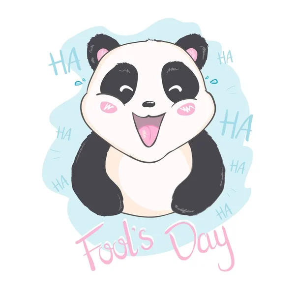 Abril mensagem do dia do tolo com panda bonito — Vetor de Stock