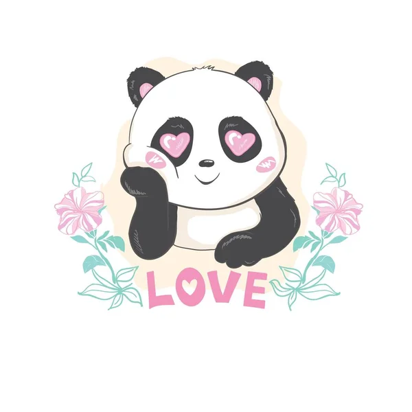 Urso bonito Panda, ilustração vetorial. Vetor animal. panda com flores. Cartão de Dia dos Namorados , —  Vetores de Stock