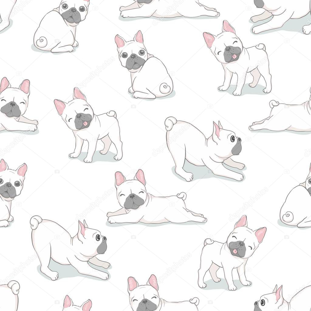 Dog seamless pattern french bulldog paw vector repeat background