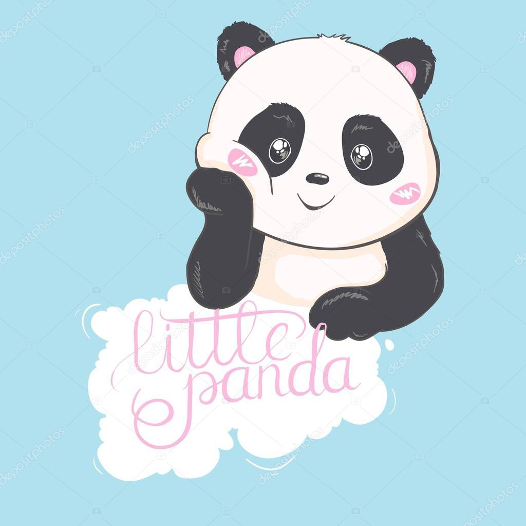 Cute Panda Bear, vector illustration. Animal vector. panda with flowers. Card for Valentine's Day,
