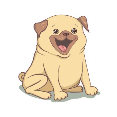 Pembe bir donut ile sevimli bej köpek pug. Güzel bir gün-yazı alıntı var. Mizah kartı, t-shirt kompozisyon, el çizilmiş stil baskı. Vektör Illustration.