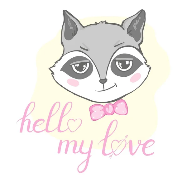 Ilustración vectorial con lindo mapache sosteniendo en las manos del corazón. Perfecto para tarjetas de felicitación para el Día de San Valentín . — Vector de stock