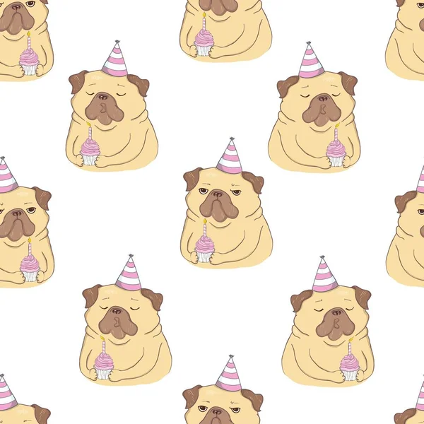 Vector illustration. Seamless vector pattern with pugs.