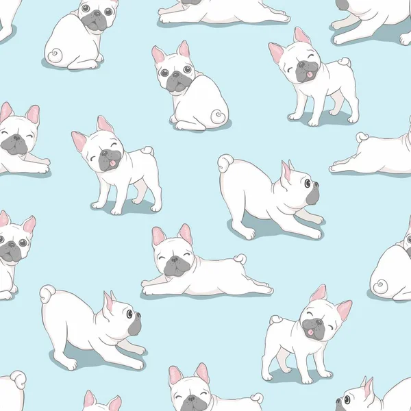 Dog sem costura padrão francês bulldog pata vetor repetir fundo azulejo cartoon papel de parede isolado preto — Vetor de Stock