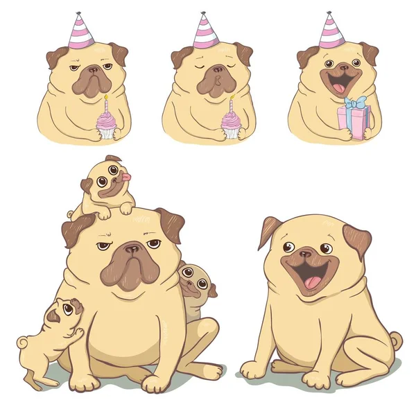 Pembe bir donut ile sevimli bej köpek pug. Güzel bir gün-yazı alıntı var. Mizah kartı, t-shirt kompozisyon, el çizilmiş stil baskı. Vektör Illustration. — Stok Vektör